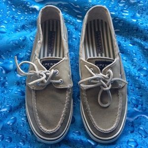 Sperry Top Sider 6 1/2 M Tan Canvas EXCELLENT